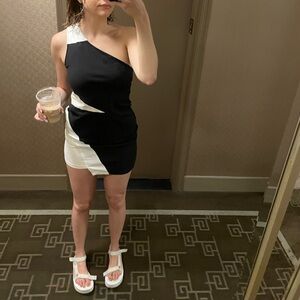 Aiko Black and White One-Shoulder Mini Dress